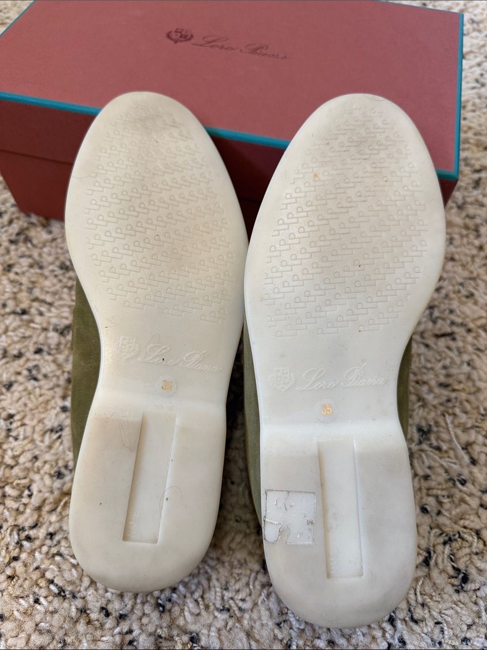 Loro Piana Olive Suede Slip-On Loafers with Decorative Hardware - Picture 8 of 10